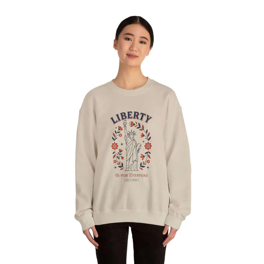 Liberty Statue Floral Crewneck Sweatshirt | Patriotic Rights, Vintage Americana SYNC