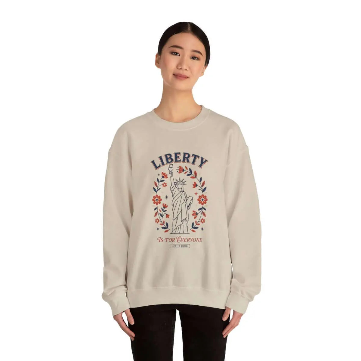 Liberty Statue Floral Crewneck Sweatshirt | Patriotic Rights, Vintage Americana SYNC