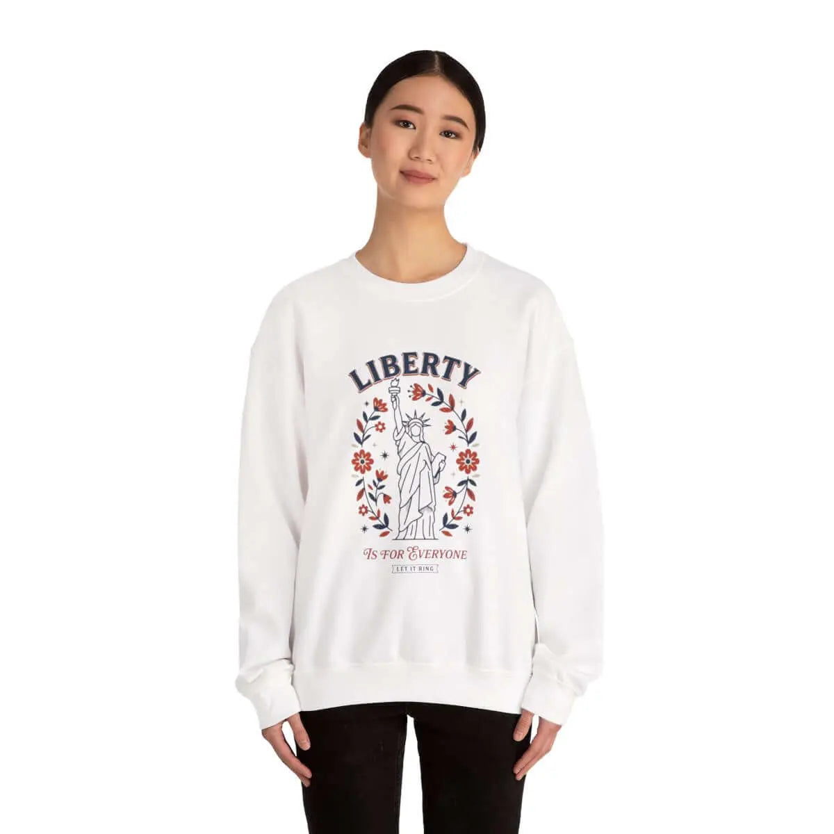 Liberty Statue Floral Crewneck Sweatshirt | Patriotic Rights, Vintage Americana SYNC