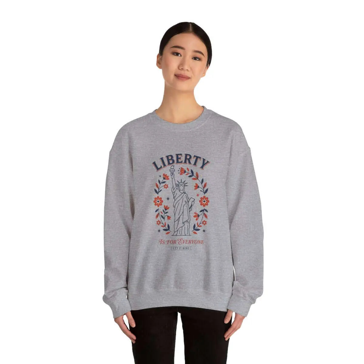 Liberty Statue Floral Crewneck Sweatshirt | Patriotic Rights, Vintage Americana SYNC